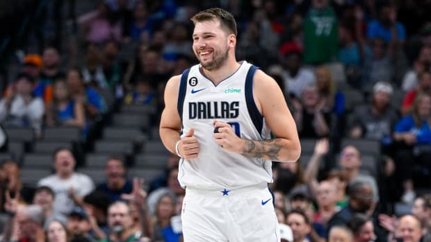 Oct 7, 2022; Dallas, Texas, USA; Dallas Mavericks guard Luka Doncic (77) in action during the game between the Dallas Mavericks and the Orlando Magic at the American Airlines Center.